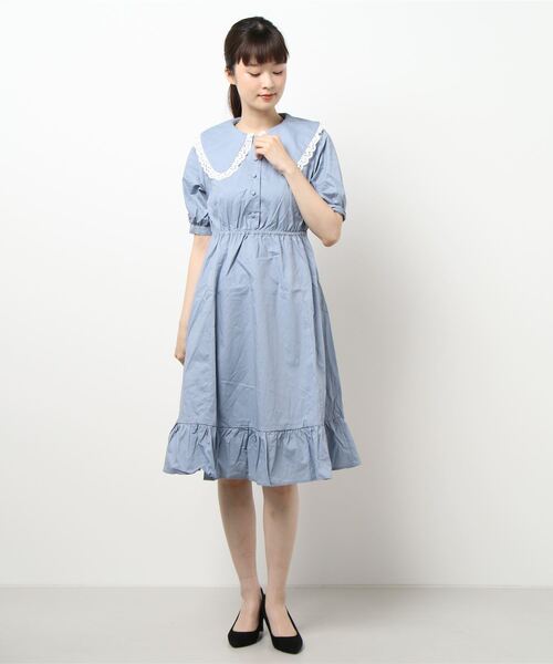 ems excite（エムズエキサイト）の「デカ襟レースワンピース（ワンピース・レディース・ライトブルー/アイボリー/ブラック系その他・FREE）」の6枚目の写真