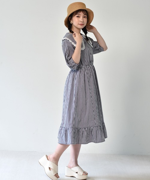 ems excite（エムズエキサイト）の「デカ襟レースワンピース（ワンピース・レディース・ライトブルー/アイボリー/ブラック系その他・FREE）」の18枚目の写真