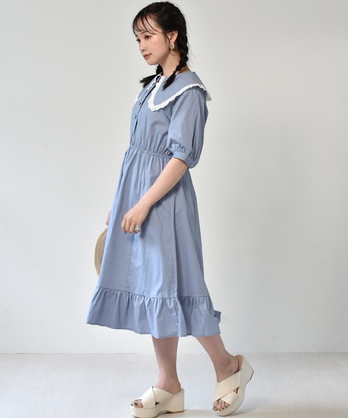 ems excite（エムズエキサイト）の「デカ襟レースワンピース（ワンピース・レディース・ライトブルー/アイボリー/ブラック系その他・FREE）」の16枚目の写真