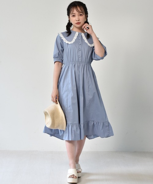 ems excite（エムズエキサイト）の「デカ襟レースワンピース（ワンピース・レディース・ライトブルー/アイボリー/ブラック系その他・FREE）」の15枚目の写真