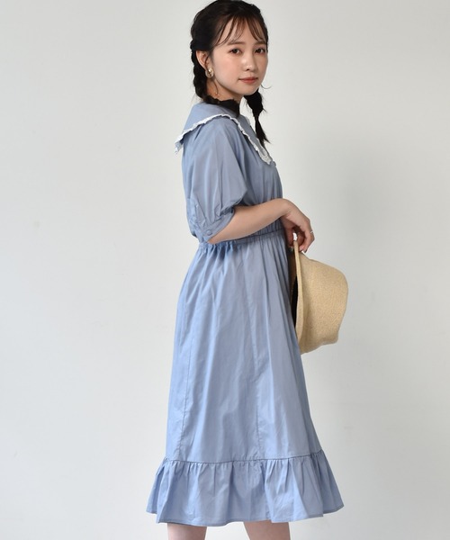 ems excite（エムズエキサイト）の「デカ襟レースワンピース（ワンピース・レディース・ライトブルー/アイボリー/ブラック系その他・FREE）」の10枚目の写真