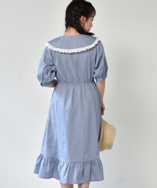 ems excite（エムズエキサイト）の「デカ襟レースワンピース（ワンピース・レディース・ライトブルー/アイボリー/ブラック系その他・FREE）」の9枚目の写真