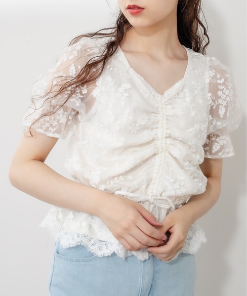 OLIVE des OLIVE（オリーブデオリーブ）の「胸くしゅオーガンジーブラウス（シャツ/ブラウス・レディース・オフホワイト/ピンク/アイボリー・FREE）」の2枚目の写真