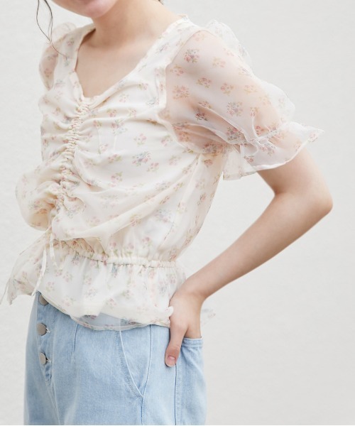 OLIVE des OLIVE（オリーブデオリーブ）の「胸くしゅオーガンジーブラウス（シャツ/ブラウス・レディース・オフホワイト/ピンク/アイボリー・FREE）」の3枚目の写真