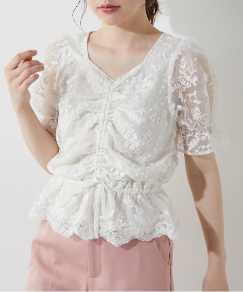 OLIVE des OLIVE（オリーブデオリーブ）の「胸くしゅオーガンジーブラウス（シャツ/ブラウス・レディース・オフホワイト/ピンク/アイボリー・FREE）」の4枚目の写真