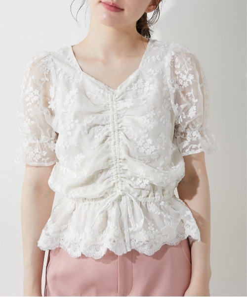 OLIVE des OLIVE（オリーブデオリーブ）の「胸くしゅオーガンジーブラウス（シャツ/ブラウス・レディース・オフホワイト/ピンク/アイボリー・FREE）」の5枚目の写真