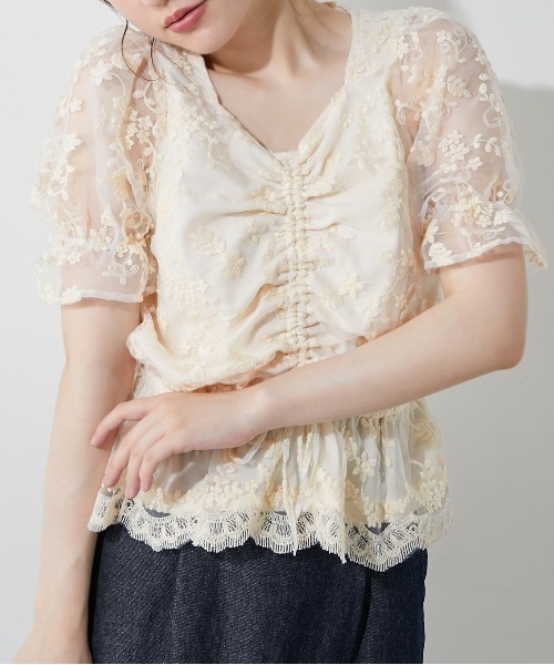 OLIVE des OLIVE（オリーブデオリーブ）の「胸くしゅオーガンジーブラウス（シャツ/ブラウス・レディース・オフホワイト/ピンク/アイボリー・FREE）」の10枚目の写真