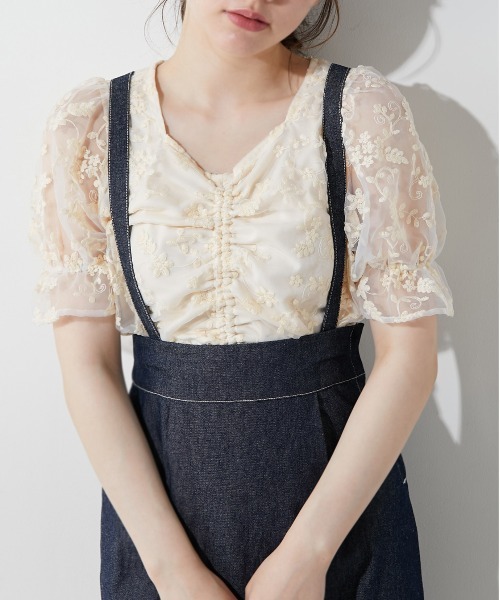 OLIVE des OLIVE（オリーブデオリーブ）の「胸くしゅオーガンジーブラウス（シャツ/ブラウス・レディース・オフホワイト/ピンク/アイボリー・FREE）」の12枚目の写真