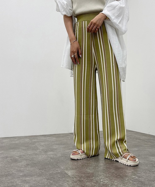 apres jour mignon（アプレジュールミニョン）の「マルチストライプニットパンツ【ZOZOTOWN限定アイテム】（その他パンツ・レディース・ブラック系その他/グリーン系その他3/アイボリー/ブルー系その他・SMALL/X-LARGE/MEDIUM）」の16枚目の写真