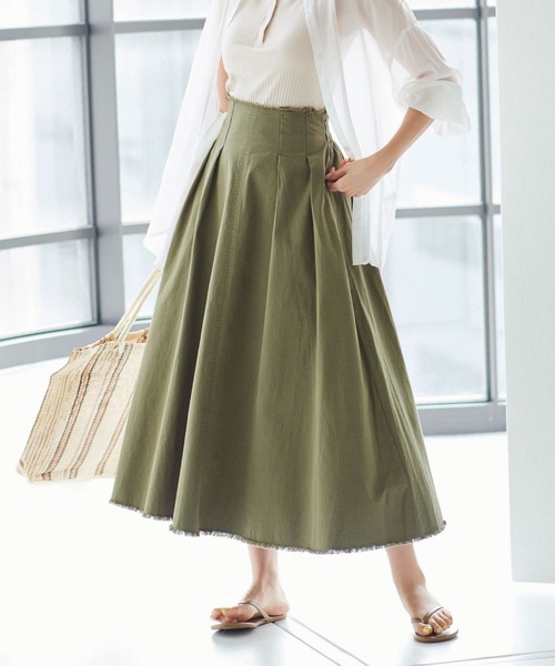 KOBE LETTUCE（コウベレタス）の「切りっぱなしストーンウォッシュスカート（スカート・レディース・ベージュ/カーキ/チャコール・FREE）」の3枚目の写真