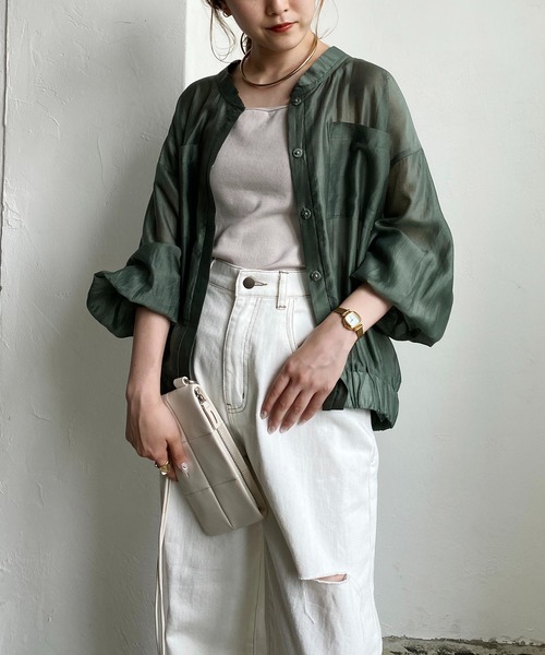 CAPRICIEUX LE'MAGE(カプリシューレマージュ)の「シアーシャツブルゾン(ブルゾン・レディース・ブラック/ベージュ/カーキ・FREE)」の3枚目の写真