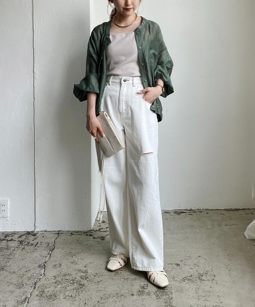 CAPRICIEUX LE'MAGE(カプリシューレマージュ)の「シアーシャツブルゾン(ブルゾン・レディース・ブラック/ベージュ/カーキ・FREE)」の4枚目の写真