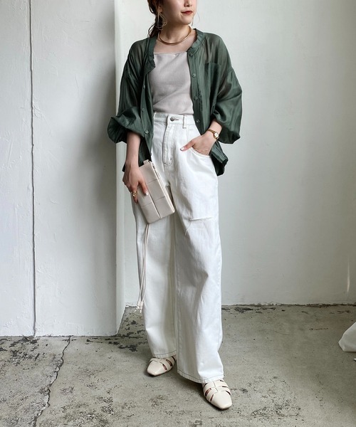 CAPRICIEUX LE'MAGE(カプリシューレマージュ)の「シアーシャツブルゾン(ブルゾン・レディース・ブラック/ベージュ/カーキ・FREE)」の6枚目の写真