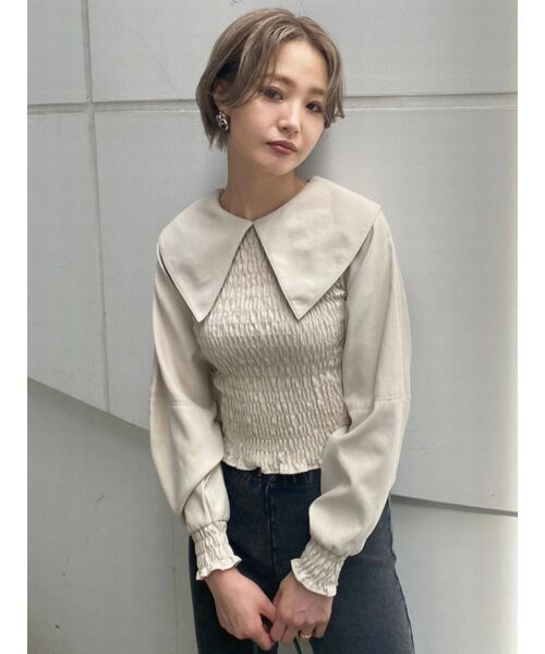 EMODA（エモダ）の「ビッグカラーブラウス（シャツ/ブラウス・レディース・アイボリー/ブラック/ブラウン・FREE）」の7枚目の写真