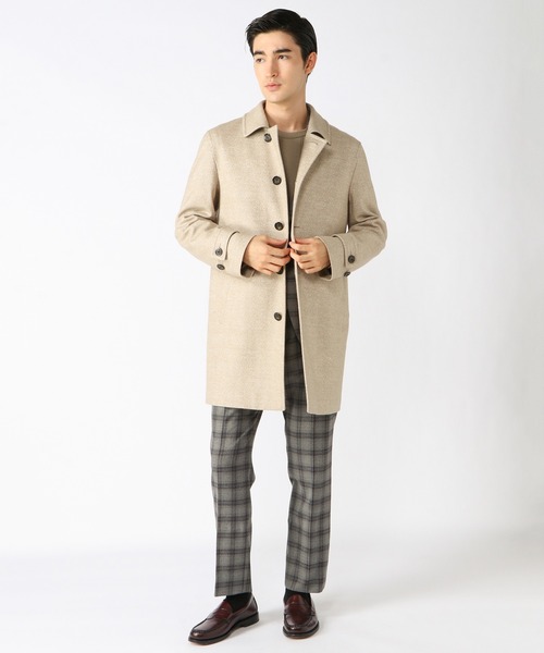 CROWDED CLOSET(クラウデッドクローゼット)の「ウールジャガード圧縮ニットステンカラーコート(ステンカラーコート・メンズ・ブラック/ベージュ/ネイビー・01/02/03/04)」の4枚目の写真