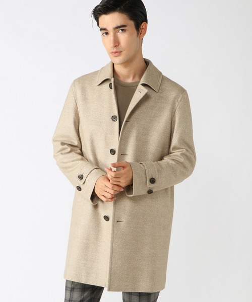 CROWDED CLOSET(クラウデッドクローゼット)の「ウールジャガード圧縮ニットステンカラーコート(ステンカラーコート・メンズ・ブラック/ベージュ/ネイビー・01/02/03/04)」の5枚目の写真