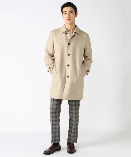 CROWDED CLOSET(クラウデッドクローゼット)の「ウールジャガード圧縮ニットステンカラーコート(ステンカラーコート・メンズ・ブラック/ベージュ/ネイビー・01/02/03/04)」の6枚目の写真