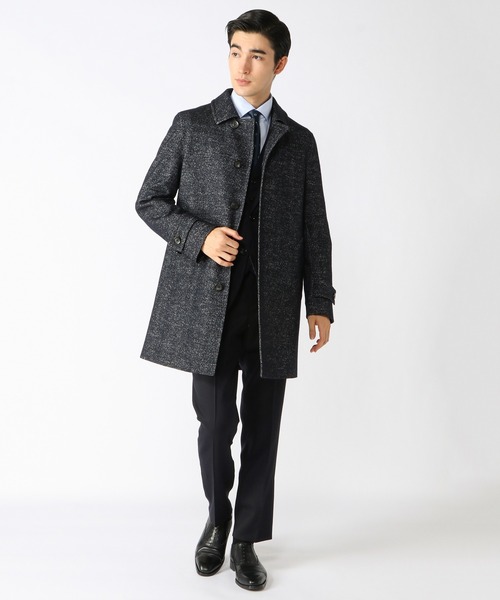 CROWDED CLOSET(クラウデッドクローゼット)の「ウールジャガード圧縮ニットステンカラーコート(ステンカラーコート・メンズ・ブラック/ベージュ/ネイビー・01/02/03/04)」の10枚目の写真