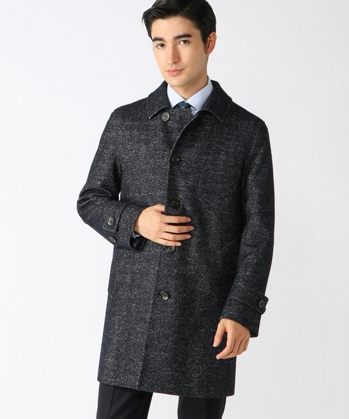 CROWDED CLOSET(クラウデッドクローゼット)の「ウールジャガード圧縮ニットステンカラーコート(ステンカラーコート・メンズ・ブラック/ベージュ/ネイビー・01/02/03/04)」の12枚目の写真