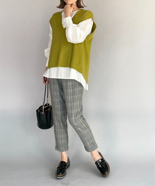 PICCIN（ピッチン）の「ニットベスト付き後ろプリーツブラウス（シャツ/ブラウス・レディース・ブラック/ベージュ/黄緑系・M）」の17枚目の写真