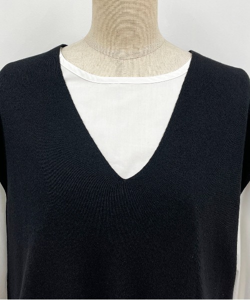 PICCIN（ピッチン）の「ニットベスト付き後ろプリーツブラウス（シャツ/ブラウス・レディース・ブラック/ベージュ/黄緑系・M）」の11枚目の写真