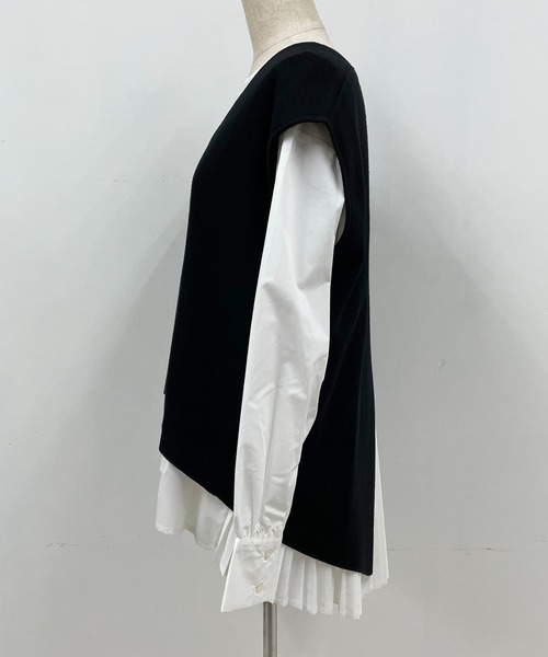 PICCIN（ピッチン）の「ニットベスト付き後ろプリーツブラウス（シャツ/ブラウス・レディース・ブラック/ベージュ/黄緑系・M）」の20枚目の写真