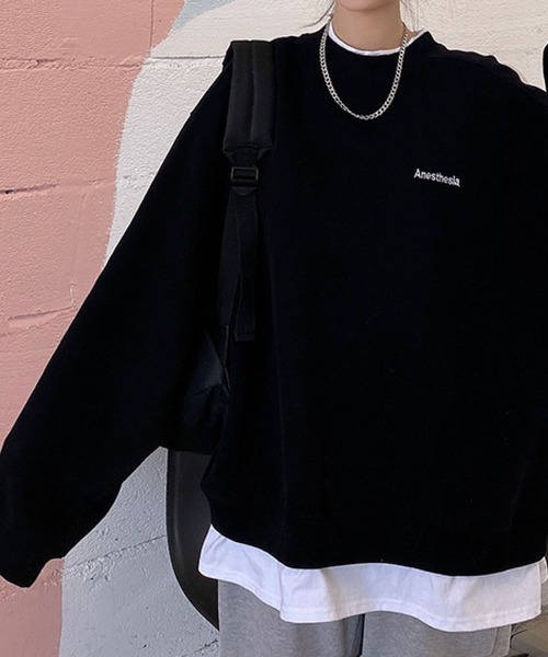 meJane(ミージェーン)の「レイヤード風ワンポイントロゴドッキングトレーナー(スウェット・レディース・ブラック/ネイビー/グレー/ブルー・FREE)」の8枚目の写真