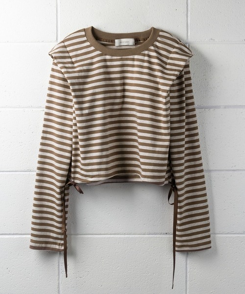 me+em select（ミームセレクト）の「ドロストサイドリボンボーダートップス【数量限定販売】（Tシャツ/カットソー・レディース・ブラック/ブラウン/グリーン・FREE）」の21枚目の写真