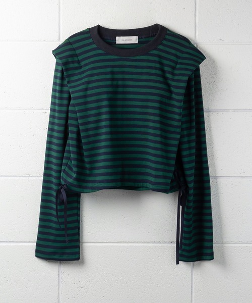 me+em select（ミームセレクト）の「ドロストサイドリボンボーダートップス【数量限定販売】（Tシャツ/カットソー・レディース・ブラック/ブラウン/グリーン・FREE）」の15枚目の写真
