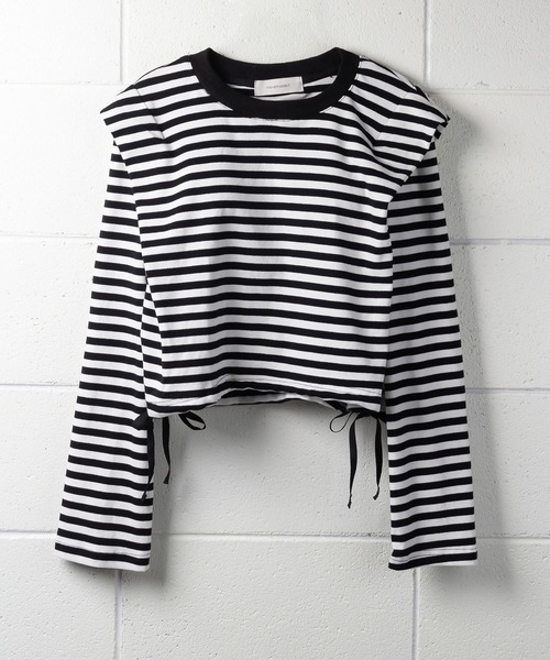 me+em select（ミームセレクト）の「ドロストサイドリボンボーダートップス【数量限定販売】（Tシャツ/カットソー・レディース・ブラック/ブラウン/グリーン・FREE）」の18枚目の写真