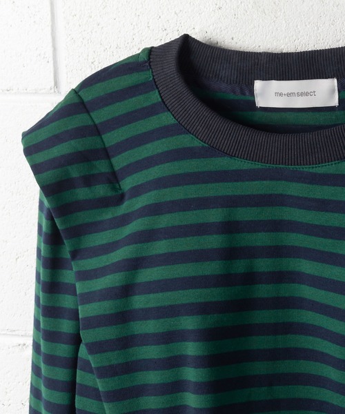 me+em select（ミームセレクト）の「ドロストサイドリボンボーダートップス【数量限定販売】（Tシャツ/カットソー・レディース・ブラック/ブラウン/グリーン・FREE）」の12枚目の写真