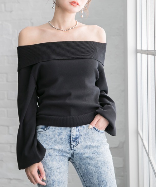 Newlyme(ニューリーミー)の「カシミヤタッチオフショルニットトップス(ニット/セーター・レディース・アイボリー/グレイッシュベージュ/ブラック/ボルドー/モカ・MEDIUM/LARGE/X-LARGE)」の2枚目の写真