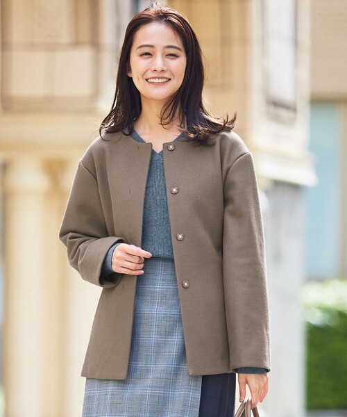 【WEB限定・洗える】WOOLLET ノーカラー ショートコート