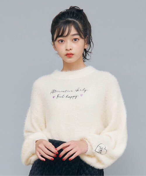 algy（アルジー）の「バックりぼんシャギーニット（ニット/セーター・キッズ・ブラック/サックスブルー/オフホワイト・SMALL/XX-SMALL/X-SMALL/MEDIUM）」の2枚目の写真