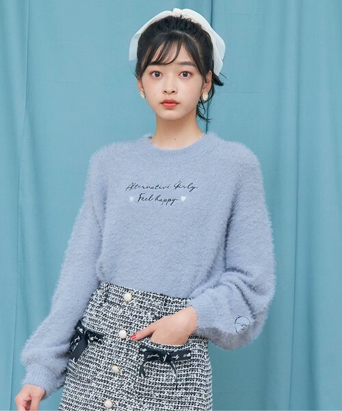 algy（アルジー）の「バックりぼんシャギーニット（ニット/セーター・キッズ・ブラック/サックスブルー/オフホワイト・SMALL/XX-SMALL/X-SMALL/MEDIUM）」の3枚目の写真