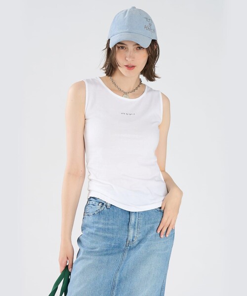To b. by agnes b.(トゥービーバイアニエスベー)の「ミニロゴ プリント コットン タンクトップ(Tシャツ/カットソー・レディース・ホワイト・UNI)」の6枚目の写真