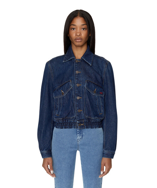 DIESEL（ディーゼル）の「レディース デニム スリム ボンバー ジャケット（デニムジャケット・レディース・インディゴブルー・SMALL/MEDIUM/LARGE/X-SMALL）」の11枚目の写真