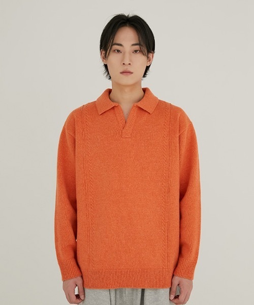 crump（クランプ）の「【crump 】ケーブルピンタック ウールカラーニット / CABLE PIN TUCK WOOL COLLAR KNIT（ニット/セーター・メンズ・ブラウン/オレンジ・MEDIUM/LARGE）」の2枚目の写真