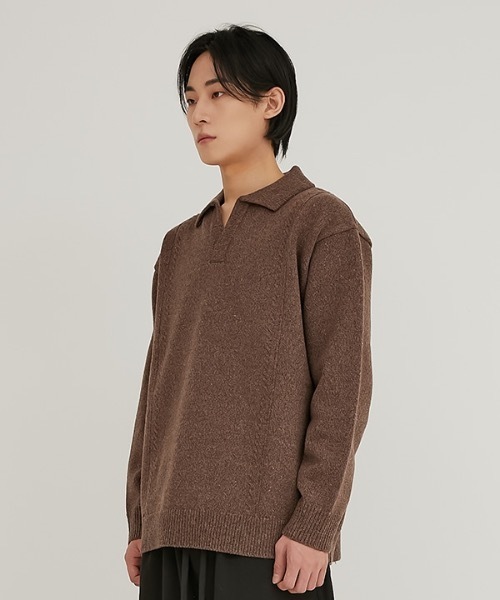 crump（クランプ）の「【crump 】ケーブルピンタック ウールカラーニット / CABLE PIN TUCK WOOL COLLAR KNIT（ニット/セーター・メンズ・ブラウン/オレンジ・MEDIUM/LARGE）」の7枚目の写真