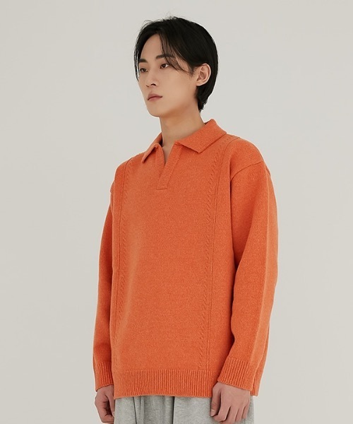 crump（クランプ）の「【crump 】ケーブルピンタック ウールカラーニット / CABLE PIN TUCK WOOL COLLAR KNIT（ニット/セーター・メンズ・ブラウン/オレンジ・MEDIUM/LARGE）」の6枚目の写真