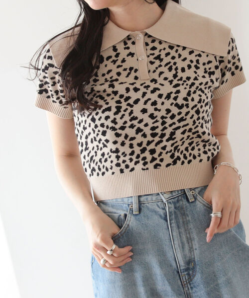 BeAMS DOT（ビームスドット）の「【WEB限定】BeAMS DOT / アソート柄 ビッグ襟ニットポロ（ニット/セーター・レディース・オフホワイト/その他/ケリー・FREE）」の4枚目の写真