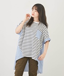 CUBE SUGAR（キューブシュガー）の「WEB限定ミニ裏毛ストライプシャツフレアポケットTシャツ（Tシャツ/カットソー）」