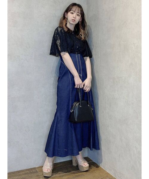 dazzlin（ダズリン）の「ハーフスリーブレースブラウス（シャツ/ブラウス・レディース・ブラック/グレー/オフホワイト/ブルー・FREE）」の14枚目の写真