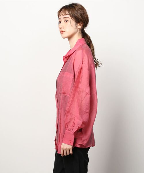 EACH.（イーチ）の「EACH バックスリットシアーシャツ（シャツ/ブラウス・レディース・ピンク/ブルー/グリーン・FREE）」の4枚目の写真