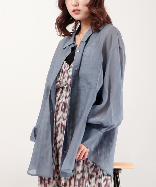 EACH.（イーチ）の「EACH バックスリットシアーシャツ（シャツ/ブラウス・レディース・ピンク/ブルー/グリーン・FREE）」の3枚目の写真