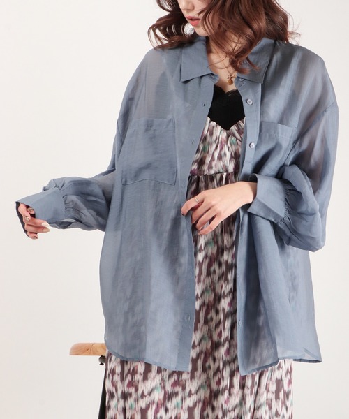 EACH.（イーチ）の「EACH バックスリットシアーシャツ（シャツ/ブラウス・レディース・ピンク/ブルー/グリーン・FREE）」の10枚目の写真