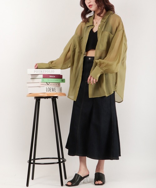 EACH.（イーチ）の「EACH バックスリットシアーシャツ（シャツ/ブラウス・レディース・ピンク/ブルー/グリーン・FREE）」の9枚目の写真