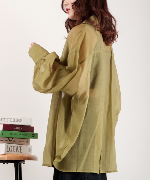 EACH.（イーチ）の「EACH バックスリットシアーシャツ（シャツ/ブラウス・レディース・ピンク/ブルー/グリーン・FREE）」の7枚目の写真