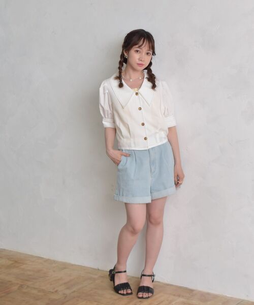 ems excite（エムズエキサイト）の「ステッチショートシャツ（シャツ/ブラウス・レディース・ブラック/ホワイト/ライトグレー・FREE）」の16枚目の写真