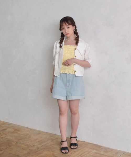 ems excite（エムズエキサイト）の「ステッチショートシャツ（シャツ/ブラウス・レディース・ブラック/ホワイト/ライトグレー・FREE）」の18枚目の写真